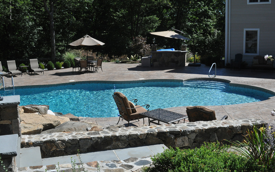 Swimming pool and stamped concrete project example 113